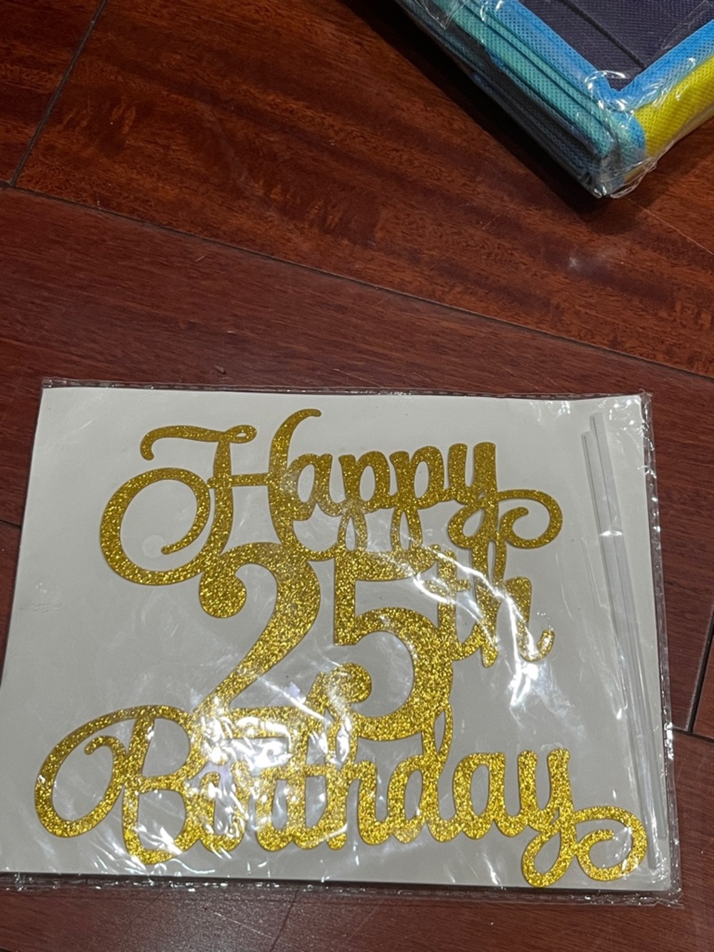 Gold Glitter "Happy 25th Birthday" Cake Topper new